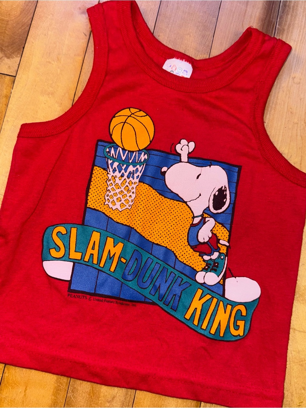 Peanuts Red Kids Tank Top with Snoopy Slam-Dunk Graphic
